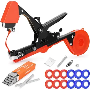 Tying Machine, Garden Tapetool Tapener  with 12 Rolls of Tape, 1 Box Staples and 1 Replacement  for Vegetables, Grape, Tomato, Cucumber, Pepper and Flower Planting (Red)