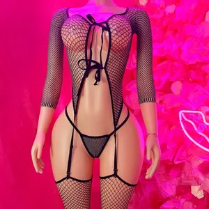 Hollow Sexy Grey And Black 3 Piece Set | Top, Thong, And Thigh High Stockings | Exotic Dance Wear