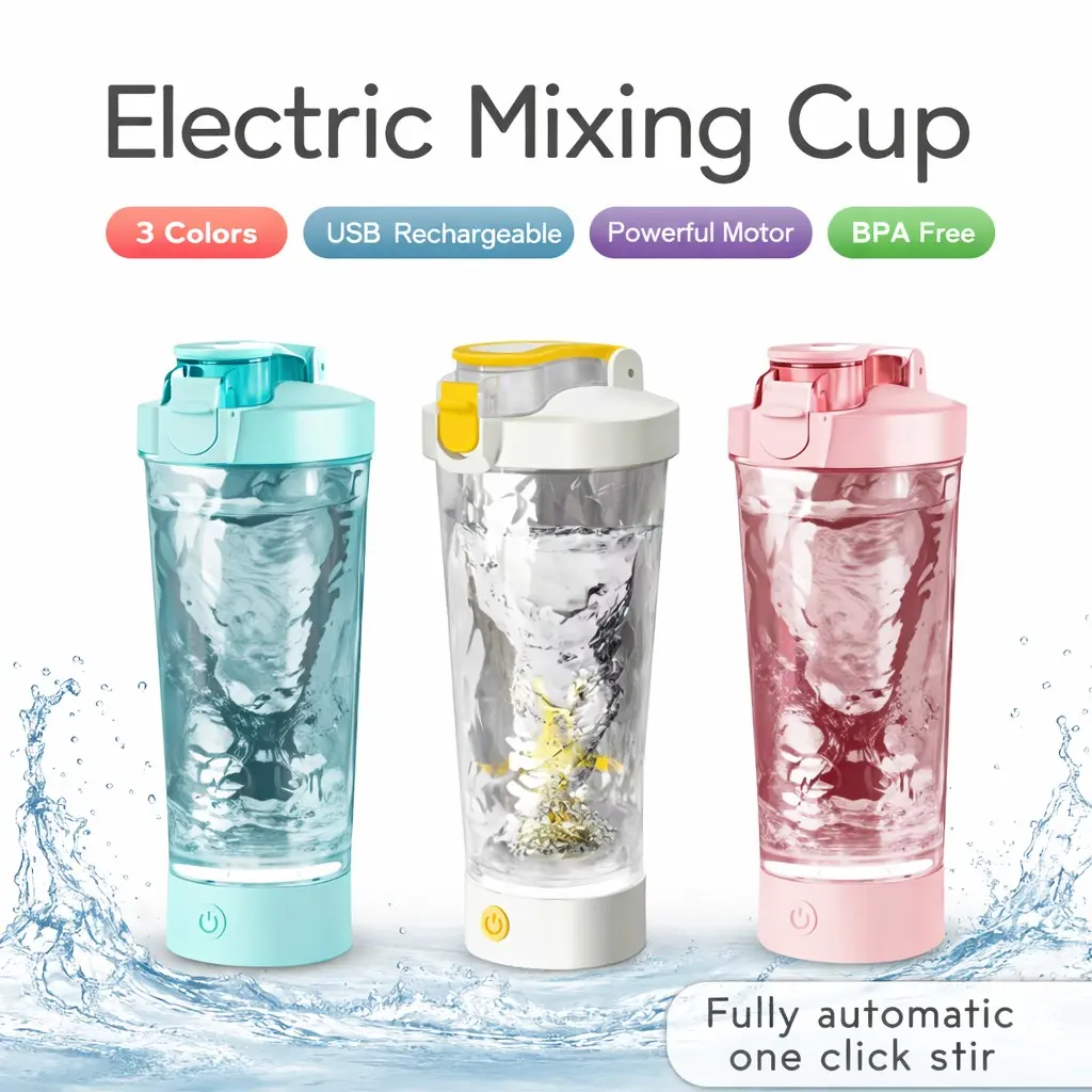 24oz Rechargeable USB Blender Cup, BPA Free, Electric Protein Powder Mixer, Protein Shake Mixer, Powerful Motor, Portable Lock Closure, Unisex Travel Mug, Ideal for Men & Women, Fully Automatic One Click Stir