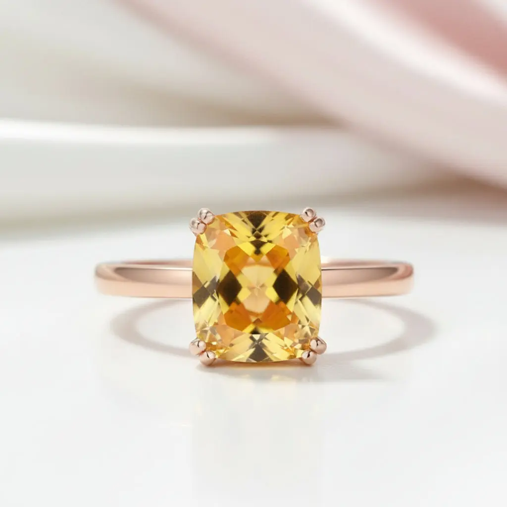 14K Rose Gold Yellow Citrine Engagement Ring