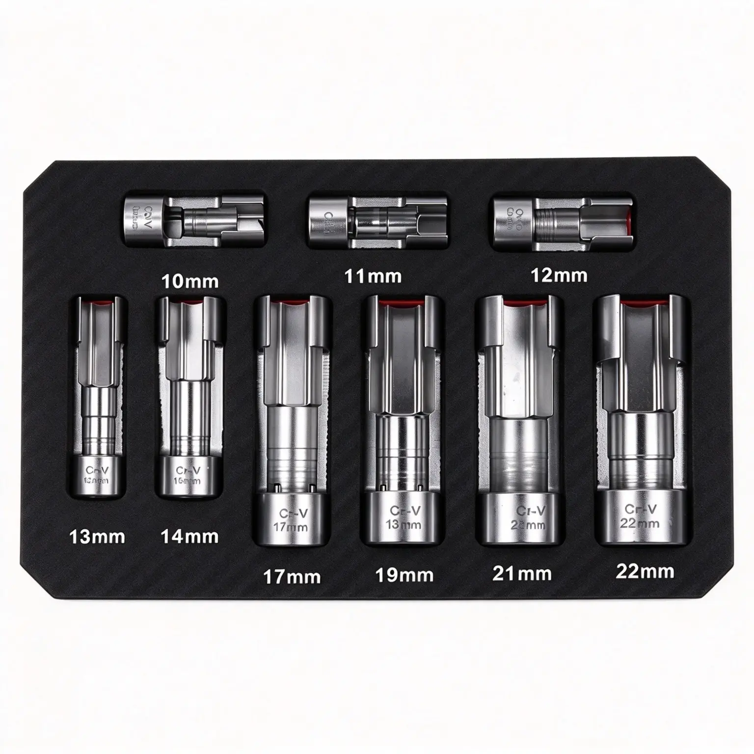 9pc Set Cr-V Steel Fuel Line Injector Socket Wrench, 3/8"-1/2" Drive, 10-22mm Open Groove Socket, Automotive Repair Tool for O2/EGT Sensors & Thermo Switches