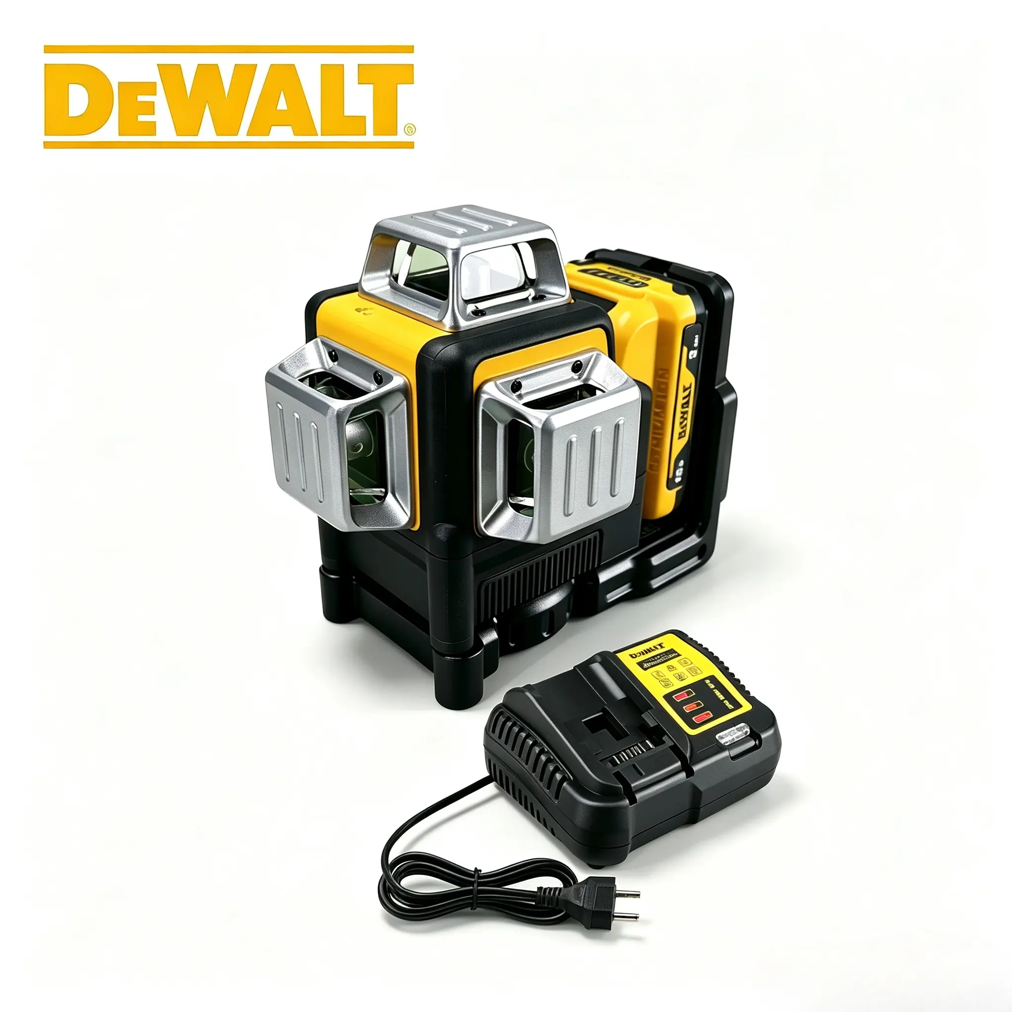 DEWALT 3D 12-Line 360° Green Laser Level Kit DW089 - 532nm Wavelength, ±2mm/10m Accuracy, ±3° Self-Leveling, IP54, 20m Range, Sharp LD515 Laser, LED Arrow Stud Finder