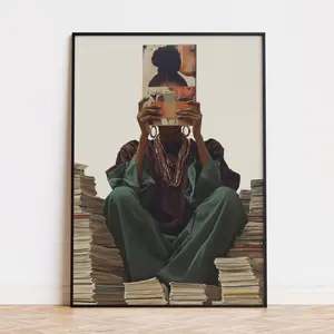Glossy Black Woman with Book Photo Print, Black Girl Magic Wall Art Decoration, 8x12 in (20cm x 30cm), Unframed, Thoughtful Room Gift