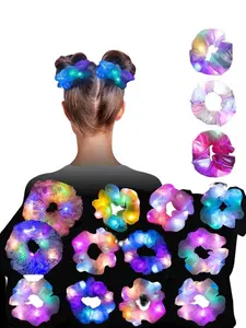 Two Layer Light Up Scrunchies, Random Color Women LED Light Up Hair Scrunchies, Fashionable Hair Accessories, With Multi-Light Modes, Suitable For Party, Carnival Decorations, Neon Party Accessories, Mother's Day