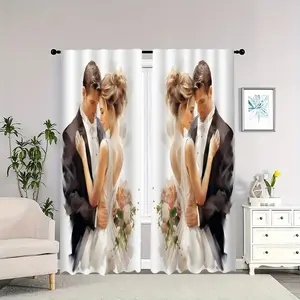 A theme featuring a man in a suit embracing a woman in a wedding dress, with double-sided blackout curtains, suitable for living rooms, bedrooms, and apartments, perfect for decorating in the new year.
