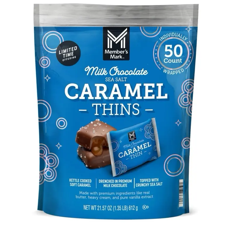 Member's Mark Milk Chocolate Sea Salt Caramel Thins, 50 ct. ideal gift Snack Dessert Bonbon Creamy