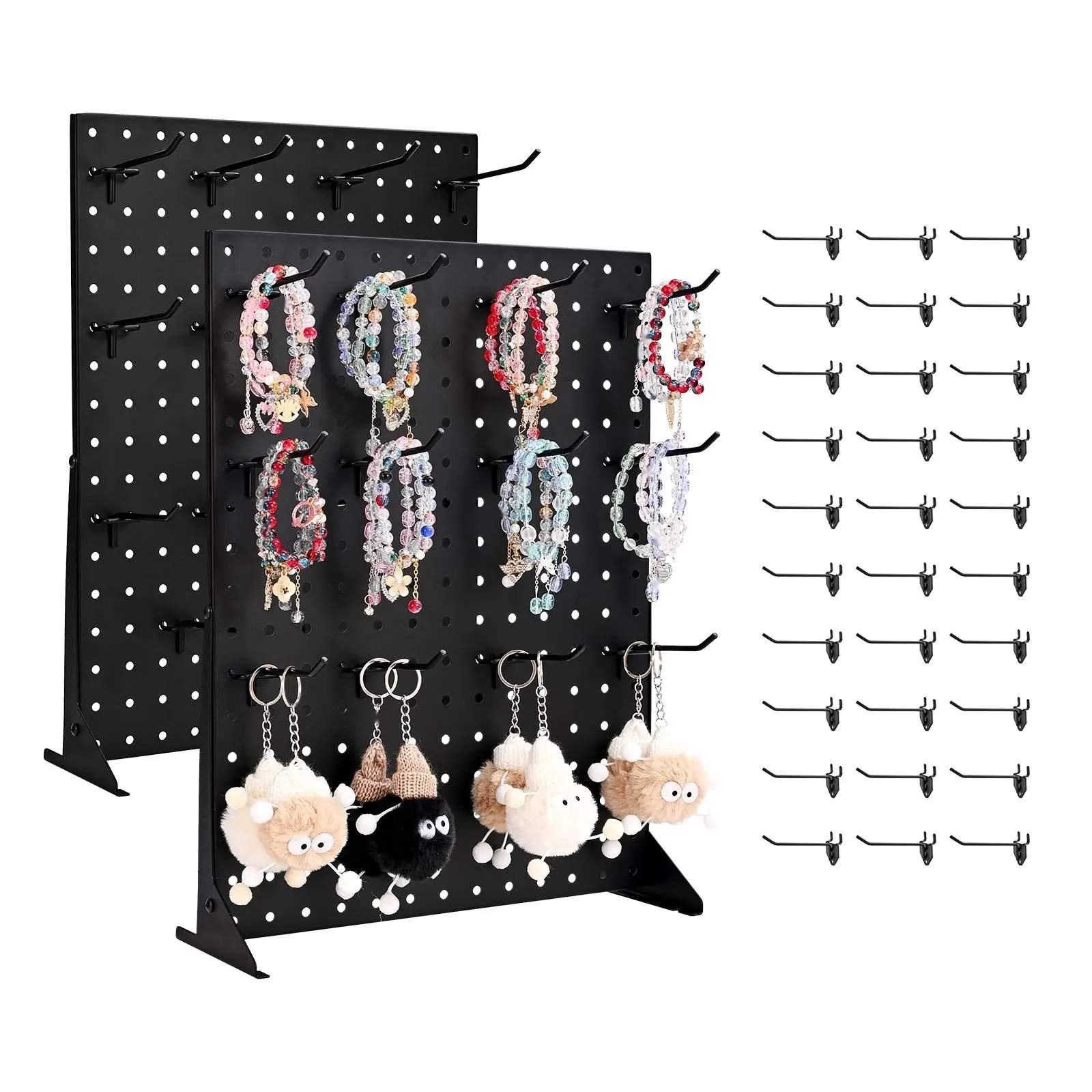 Pegboard Display Stand With 30 Hooks, Pegboard Panels Display Black, 2-Pack Set For Wall Mount Organization, Garage Tools Storage, Workshop Shelf System And Versatile Pegboard Accessories