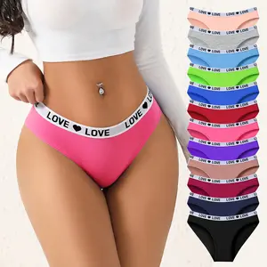 Hotcom 7/12pcs Color Block Letter Print Briefs Elegant Comfy Breathable Stretchy Intimates Panties Women's Lingerie & Underwear Pastel Comfortable Womenswear Blue Beige Black SpringStatements Blue Fit - Elegance, Everyday