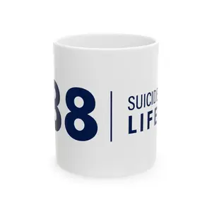 988 Lifeline Ceramic Mug 11 oz. Glossy Finish Reusable Washable Tumbler for Mental Health Awareness Coffee Cup Gift for Friends Office Supplies
