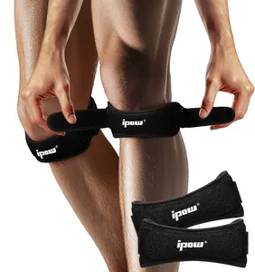 IPOW 2 Pack Backpack Knee Relief and Patella Stabilizer Knee Strap Brace Support for Hiking, Football, Basketball, Running, Jumping Knees, Tennis, Volleyball and Squatspatella band, Black Lightweight Compression