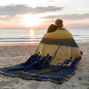 Enjoy the evening scene Pattern Yarn Woven Portable Bohemian Outdoor Camping picnic blanket Blanket with Fringe, All Weather Easy To Care, Colorfast Chunky Soft Throw, Used for Picnic Travel Garden Office Nap Home Decor Bed Chair Tapestry Tablecloth