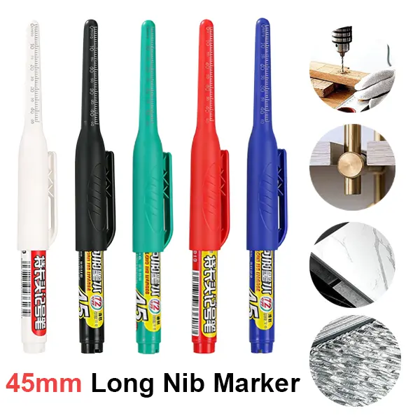 45mm Long Nib Refillable Marker Pen, Extra Long Tip Deep Hole Marking Pen，Refillable Long Tip Marker Pen，Refillable Workshop Marking Pen，Multi-color Long Nib Marker Refillable，Machining Workpiece