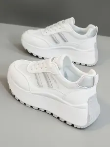 Women's Fashionable Lace Up Low Top Athletic Sneakers, Casual Comfortable Breathable Sports Shoes, Female All-match Round Toe Chunky Sneakers for Daily Life