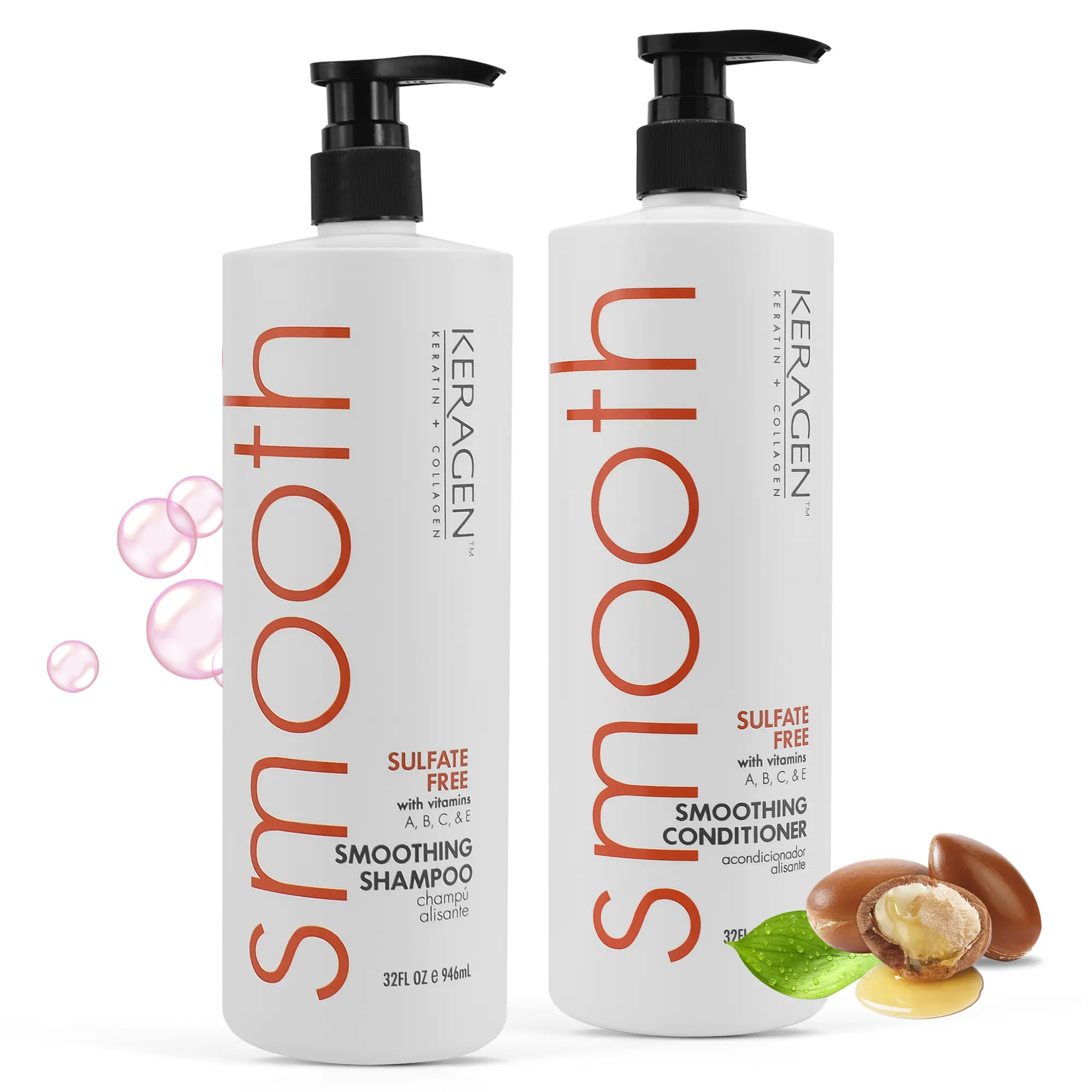 KERAGEN Keratin & Collagen Smoothing Shampoo & Conditioner Set | Frizz Control for Frizzy, Unmanageable, and Wavy Hair | Sulfate-Free
