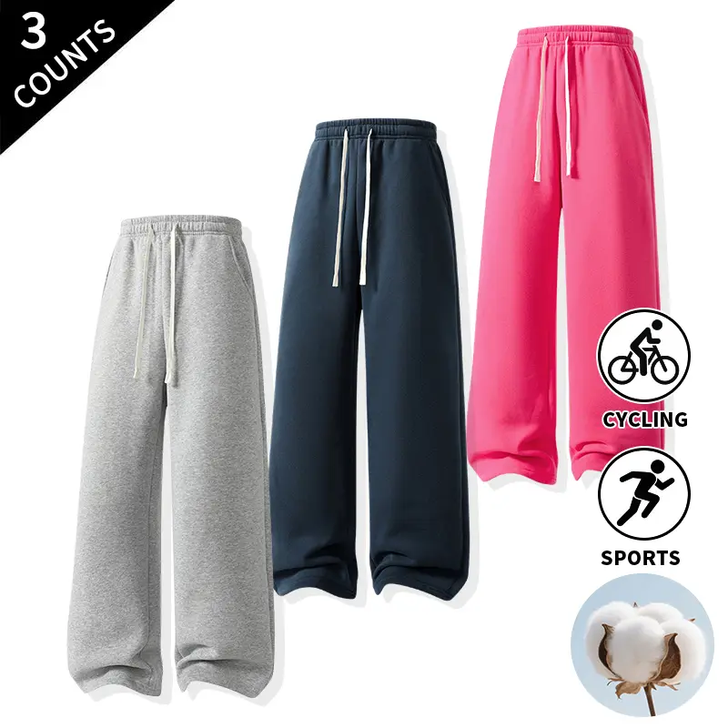 3-Pack Men’s Loose Straight-Leg Sweatpants, Drawstring Elastic Waistband, Casual Street & Athletic Track Pants