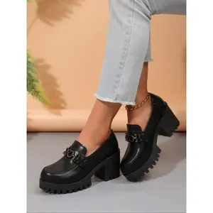 Women's Fashionable Solid Color Platform Chunky Chain Decorated Chelsea Boots, Casual Comfortable Platform Boots for Daily Wear, All Match Boots for Daily Wear, Walking Shoes(Sheets)