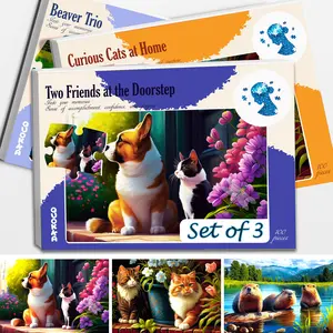 QUOKKA 3 Set 100 Piece Dementia Puzzles for Adults - Products for Seniors with Beavers, Cats and Dog