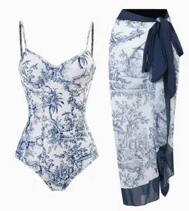 Coastal Classic Blue One Piece Swimsuit with Cover Up