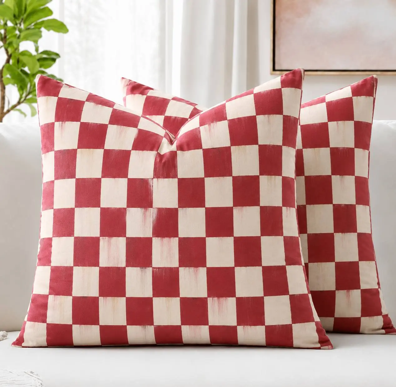 Mackenzie Childs Cherry Check Velvet Standard Pillowcases, Super Soft and Cozy Luxury Fuzzy Flannel Pillow Cases with Zipper