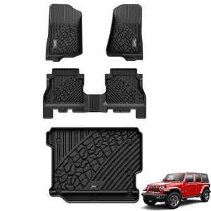 3W Cargo Liner Custom Fit for Jeep Wrangler 4XE 2021 2022 2023 2024 2025 Hybrid 4 Door (Non JL or JK), All Weather Waterproof TPE Rubber Heavy Duty Trunk Mat, Black