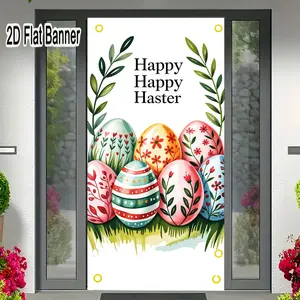 2D flat banner, 1pcEaster Decorations Happy Easter Eggs Backdrop, Colorful Egg Arrangement Party Banner with Green Grass, Hearts Flowers Patterns for Easter Party Supplies, Festive Holiday Photo Booth Backgroundgalentines party decor, valentine day d