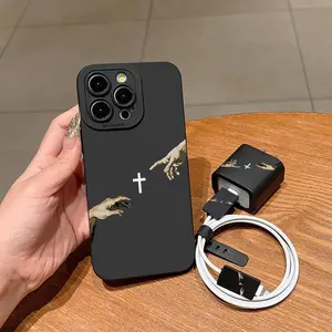 Cross Pattern Phone Case with Charger Head Cover & Cable Protector & Storage Rope, Anti-drop Phone Case for iPhone, Casing