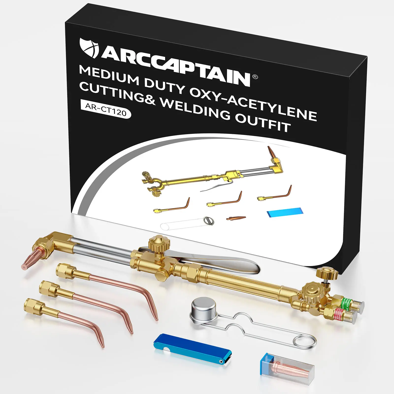 Arccaptain AR-CT120 Oxy-Acetylene Cutting Torch with Silicone, Flint Striker, Welding Tips, 1-3-101 Cutting Tips, Dual Flashback Protection, Easy Maintenance, Fathersday Gift for Farm Repairs