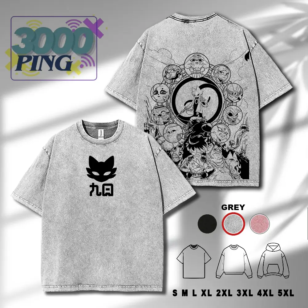 Nine Sols V2 art Vintage Oversized Washed Tshirt, Retro Comic Poster Graphic, Gamer Shirt casual apparel streetwear fabric fit top cotton casual cotton top