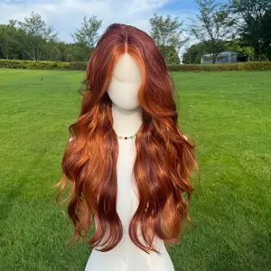 SMILCO 26 Inch Ginger Highlight Bodywave Copper Color Dairy Style Synthetic Lace Front Wigs SM9030 SM9029 SM9030B Adjustable Cap for Comfortable Wear