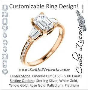 Cubic Zirconia Engagement Ring- The Hazel Rae (Customizable Emerald Cut Design with Quad Baguette Accents and Pavé Band)