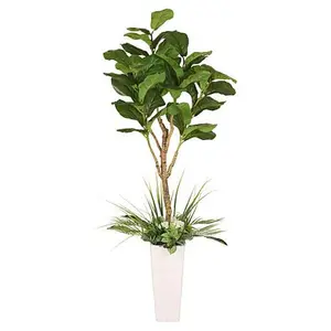 Puleo International 6 ft. Artificial Fiddle Leaf Ficus Tree with White Decorative Pot