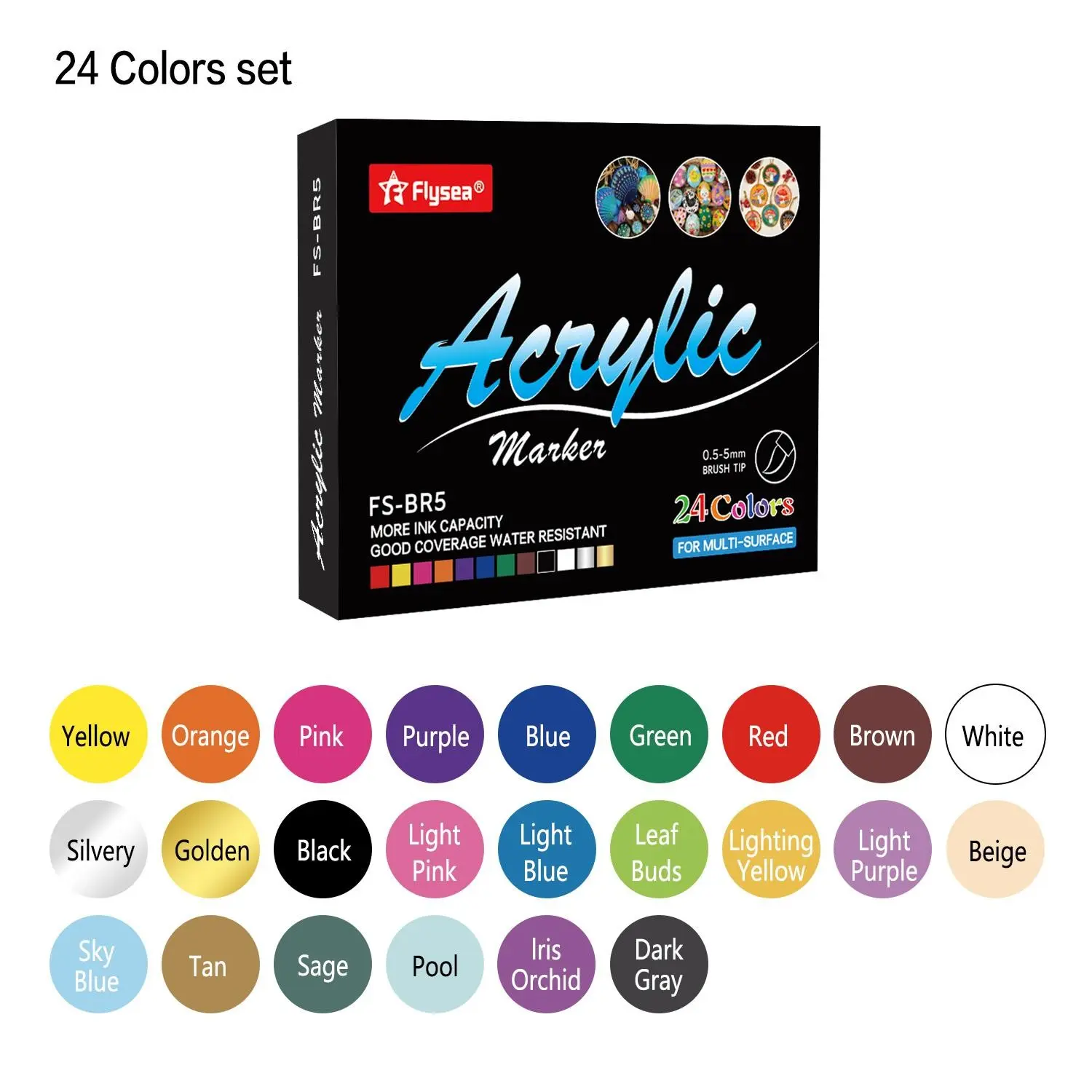 Acrylic Paint Pens, 12/24/36 Colors Brush Tip, Fabric Markers for Textile, Canvas, Rock, Glass, Wood, Paper, Pumpkin, DIY Art Supplies