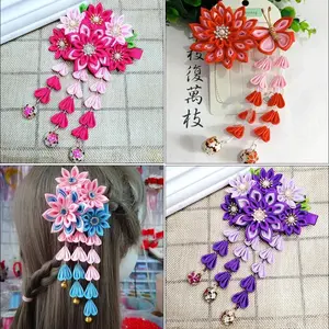 Japanese Handmade Floral-Shaped Hair Pins, Tassel Kimono Hair Clip, Geisha Headdress Barrette, Festive Accessory for Traditional Occasions