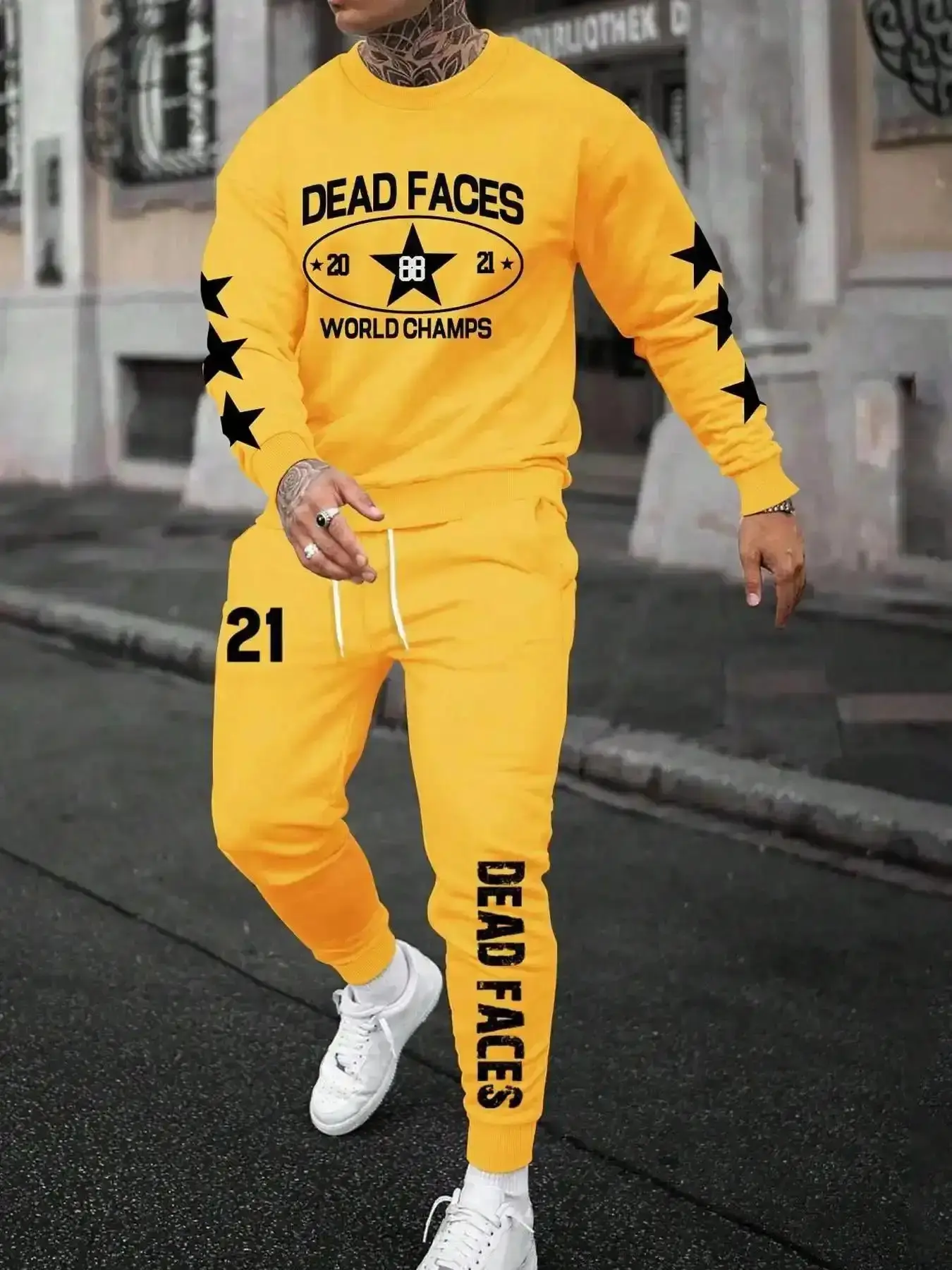 Two-piece Set Men's Star Graphic Sweatshirt Drawstring Waist Sweatpants Casual Round Neck Long Sleeve Pullover Pocket Jogger Pants Fall Winter Daily Wear Outfits Soft High Quality Basic classic design