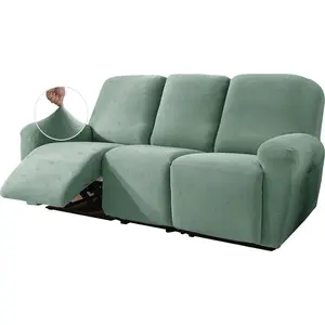 Recliner Couch Cover, 5 Piece Stretch Sofa Covers for 3 Cushion Reclining Lazy Boy Soft Washable Sofa Slipcovers Protector with Pockets (Recliner Sofa, Pea Green)