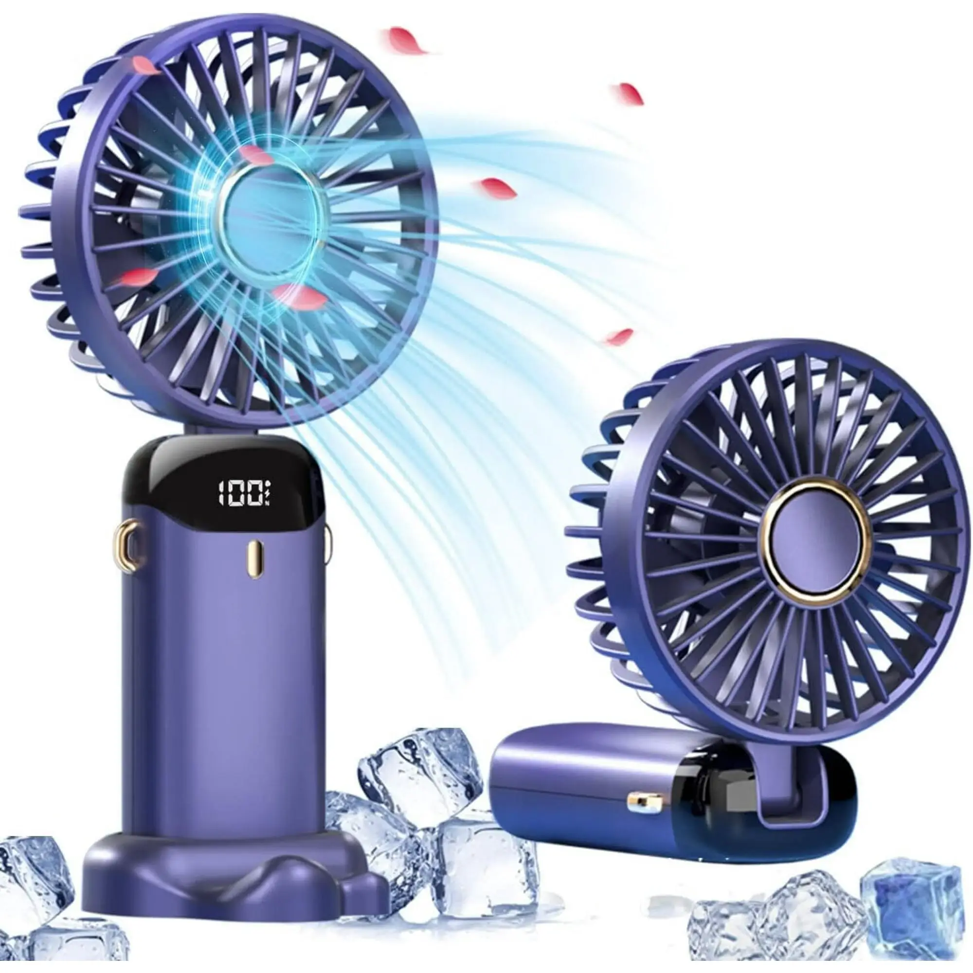 Portable Handheld Fan, Portable Fan Rechargeable, 90° Adjustable, 5 Speed Wind, Display Electricity in Real Time, USB Rechargeable Foldable Fan, Quiet