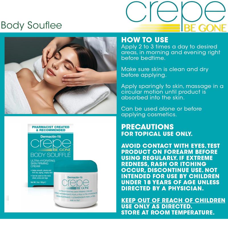 Dermactin Crepe Be Gone Classic Body Souffle - New Larger 12 Ounce Jar - Ultra-Hydrating Skin Firming Cream for Crepey Skin Repair & Comfort - Moisture