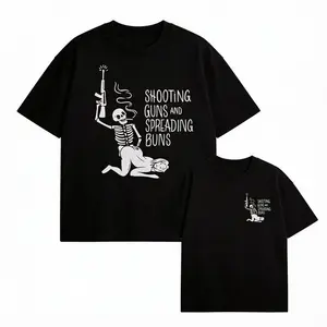 SHOOTING GUNS AND SPREADING BUNS Skull with Sexy Lady Unisex FallFreshness outfits men streetwear 80s 90s graphic tees cotton  funny Hoodies men gifts
