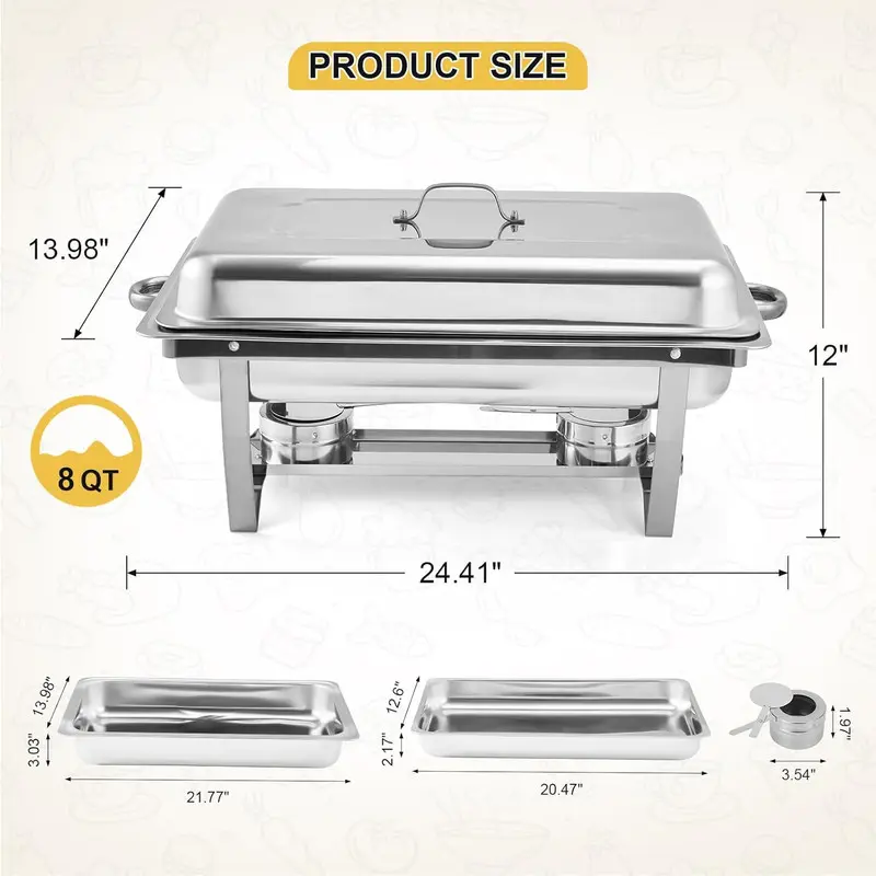 4-Pack 8-quart Stainless Steel Chafing Dish Set - Indoor Buffet Warmers with Lids, Serving Trays, Pans, Anti-Scald Handles, Portable Aluminum Containers, Easy Setup, Foldable Frame - Modern Kitchenware for Large-Scale Events, Delightful Dining Experience 4-Pack 8-quart Stainless Steel Chafing Dish Set - Indoor Buffet Warmers with Lids, Serving Trays, Pans, Anti-Scald Handles, Portable Aluminum Containers, Easy Setup, Foldable Frame - Modern Kitchenware for Large-Scale Events, Delightful Dining Experience