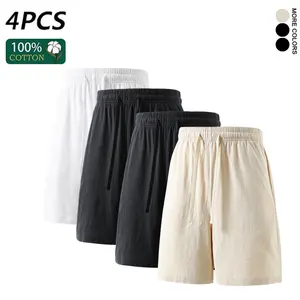 4-Pack Men’s Shorts, 100% Cotton/Linen, Comfortable Drawstring, Summer Casual Wear