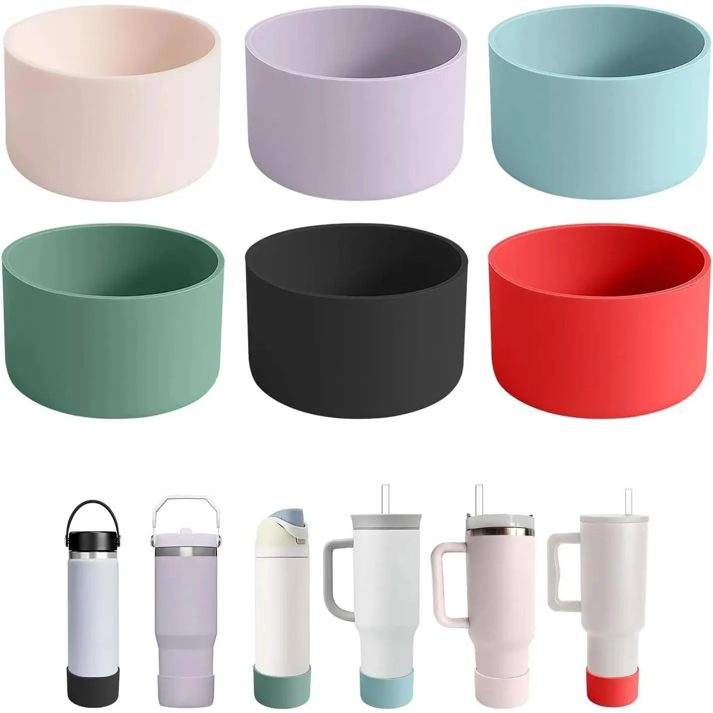 6Pcs Silicone Cup Boots for Water Bottle Fits Stanley/Hydro Flask/Simple Modern/Yeti/Owala, 2.8-3.1in Width Bottom Protector Cover Sleeve (6 Colors)
