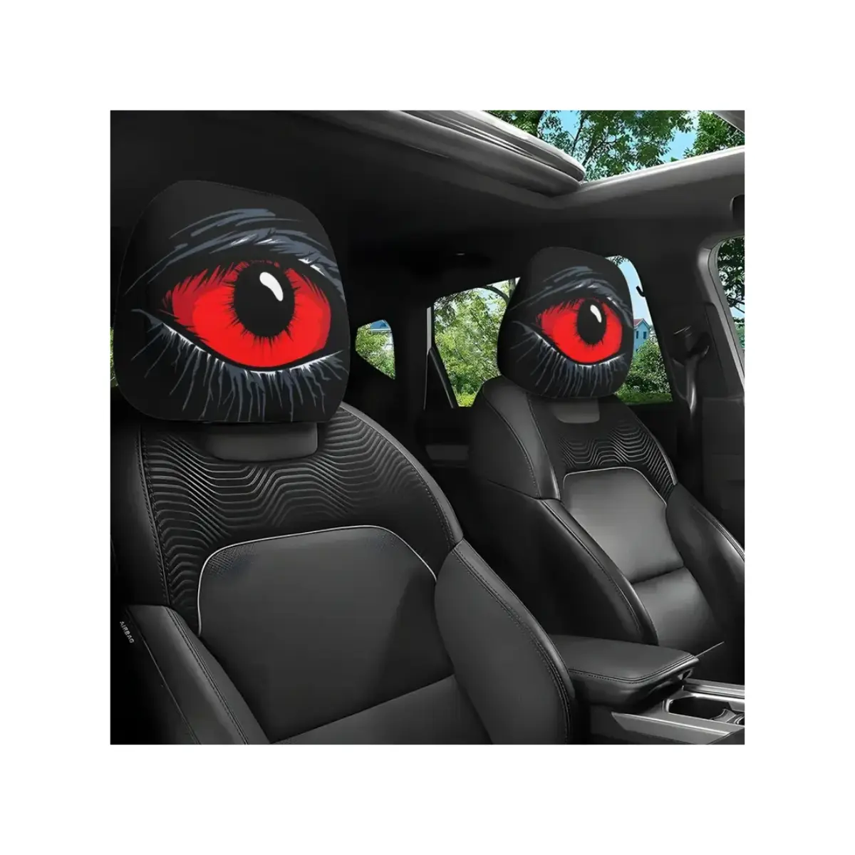 2-Pcs GM-Compatible Red Devil's Eye Car Seat Headrest Covers, Red & Black Gothic Design, Washable Cotton Vehicle Accessories, Father's Day Party Gift for Car Decor Enthusiasts hot