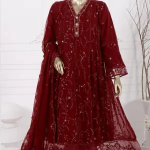 Luxury Chiffon Embroidered Anarkali Frock – 3PC Set