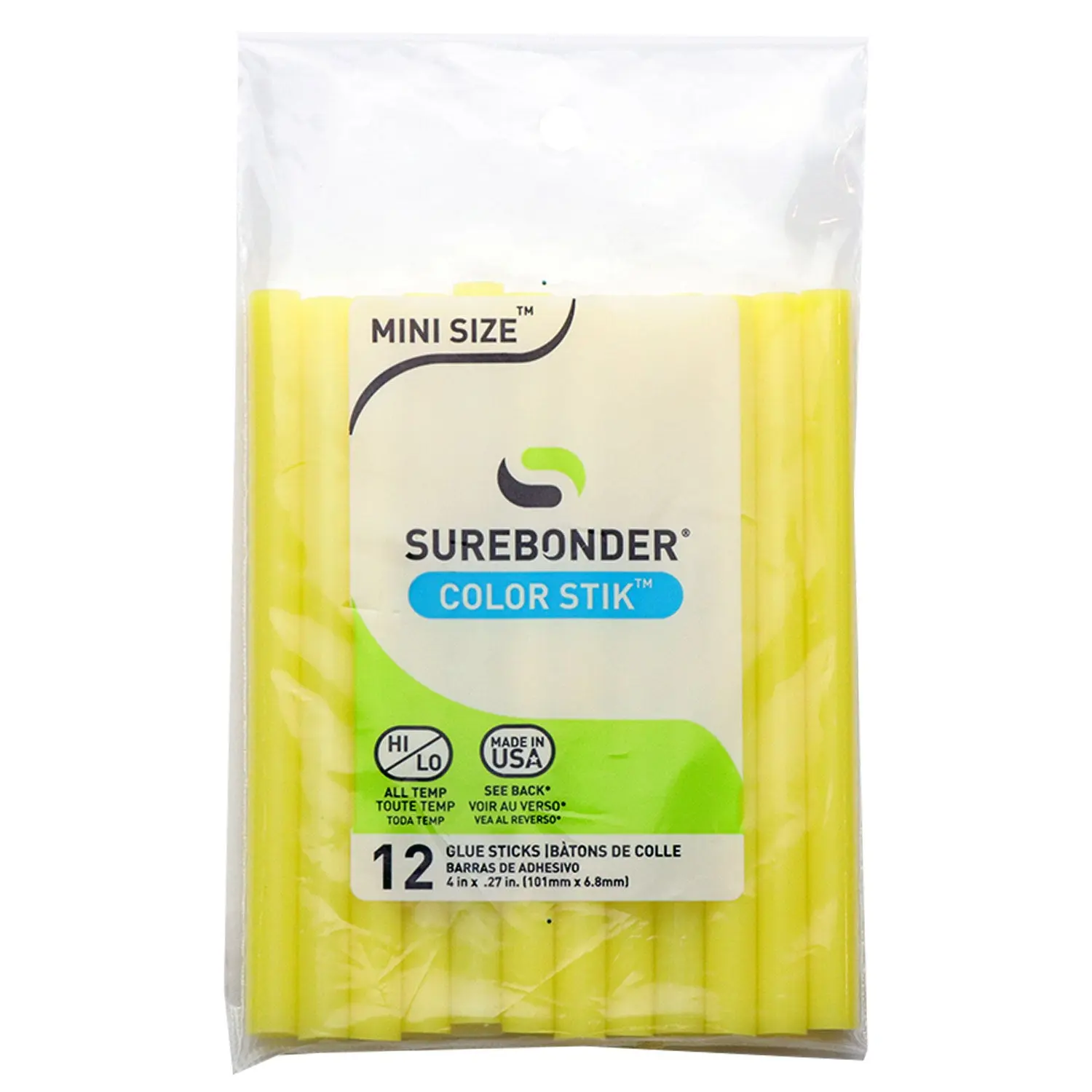 Color Stik 4" Mini Size Yellow Hot Glue Sticks - 12 Pack