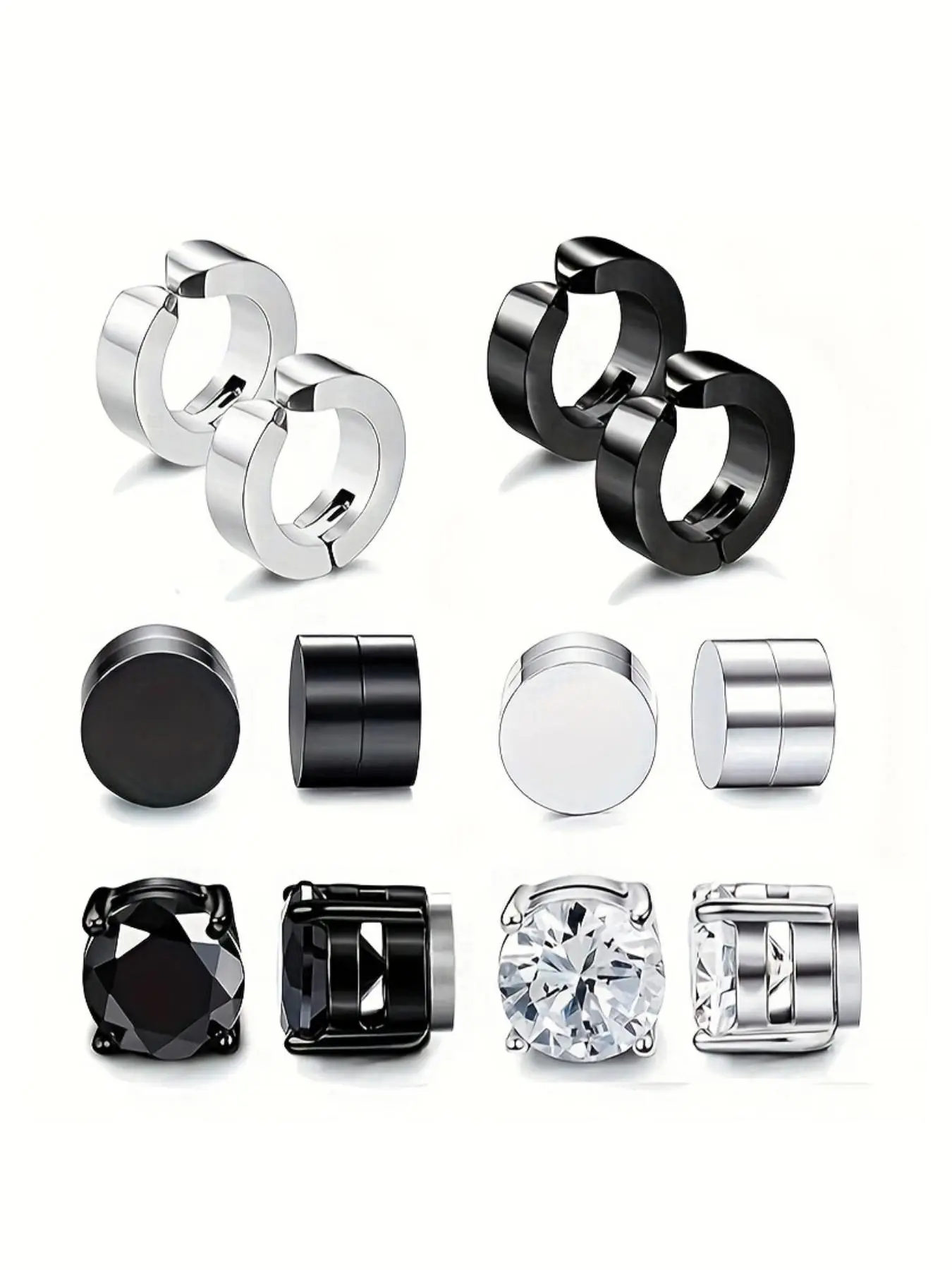 6 Pairs Stainless Steel Magnetic Ear Clips, No Piercing Earrings for Men and Women, Allergy-Free Design, Stylish and Trendy Jewelry Accessory