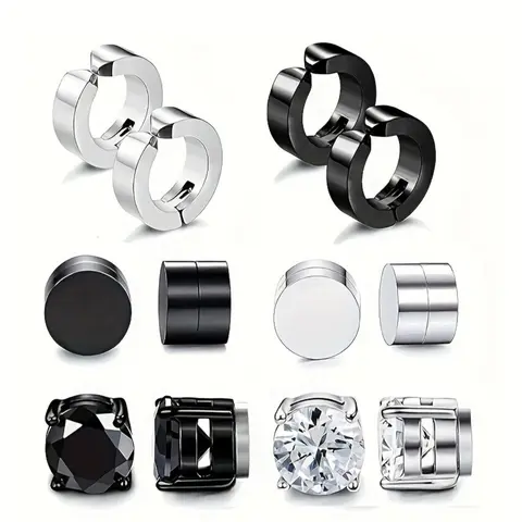 6 Pairs Stainless Steel Magnetic Ear Clips, No Piercing Earrings for Men and Women, Allergy-Free Design, Hypoallergenic Sensitive Ears, Stylish and Trendy Jewelry Accessory