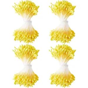 1600 count 2mm Yellow  Double Heads Handmade Flower Stamen Flower Stamens Pistil Artificial Pearlized Floral Pollens Stamen for Christmas Wedding Flower Making Scrapbook Decoration