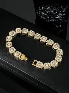 Square cubic zirconia sparkling bracelet, tennis bracelet, hip-hop luxurious and fashionable buckle bracelet, Stainless Steel Bracelet, suitable for daily wear, vacation and dating occasions, and also a surprising and exquisite small gift.