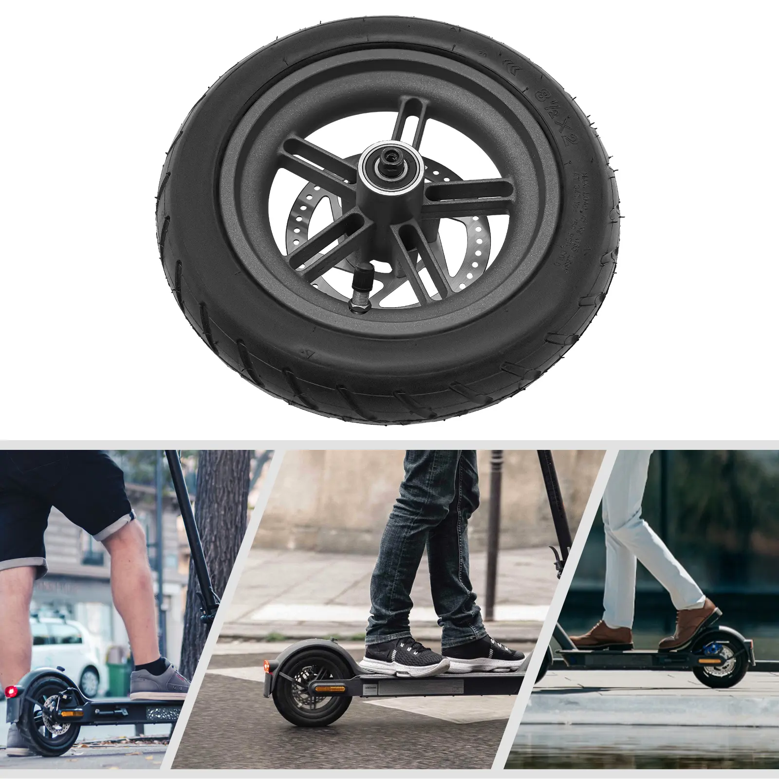 8.5 Inch Aluminum Rubber Metal Rear Wheel for Xiaomi M365/1S Scooter, 165Lbs Load Capacity Replacement Wheel for Adults, Metal Wheels