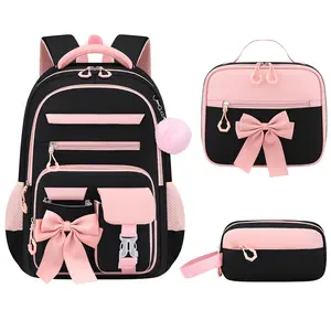 (New)3pcs Bowknot Women's Casual Backpack Handbag Portable Small Bag Set, 15.6-Inch Laptop Backpack, Lightweight Large-Capacity Multi-Pocket Campus Backpack, Outdoor Camping Travel Backpack, with Adjustable Shoulder Straps and Smooth Zippers